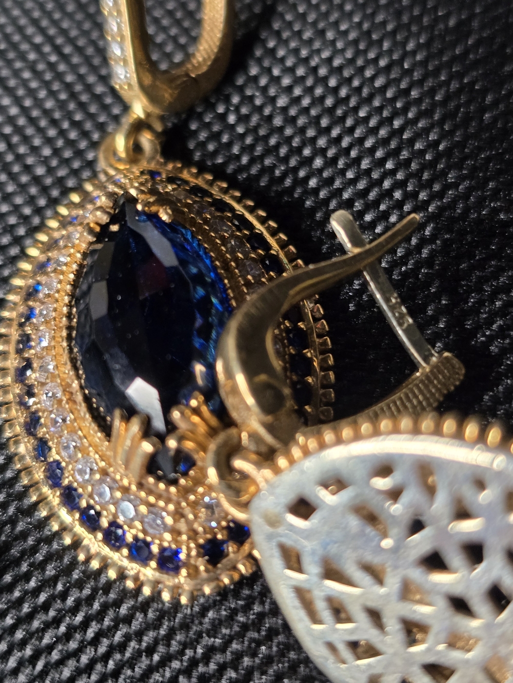 Gold-Tone Navy Blue Teardrop Earrings - Elegant Women's Jewelry 925